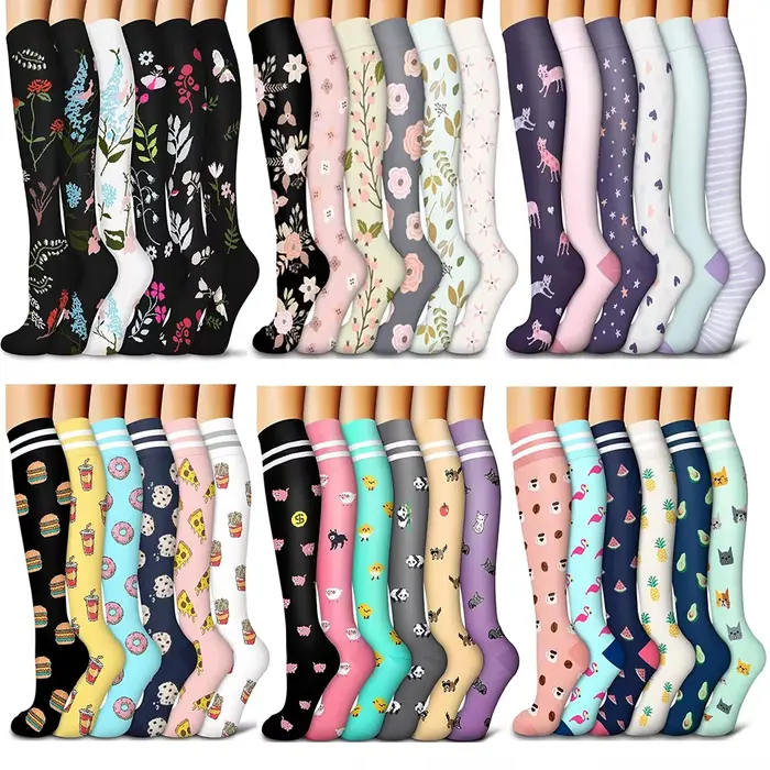 6 paires de nouvelles chaussettes de compression à motif floral