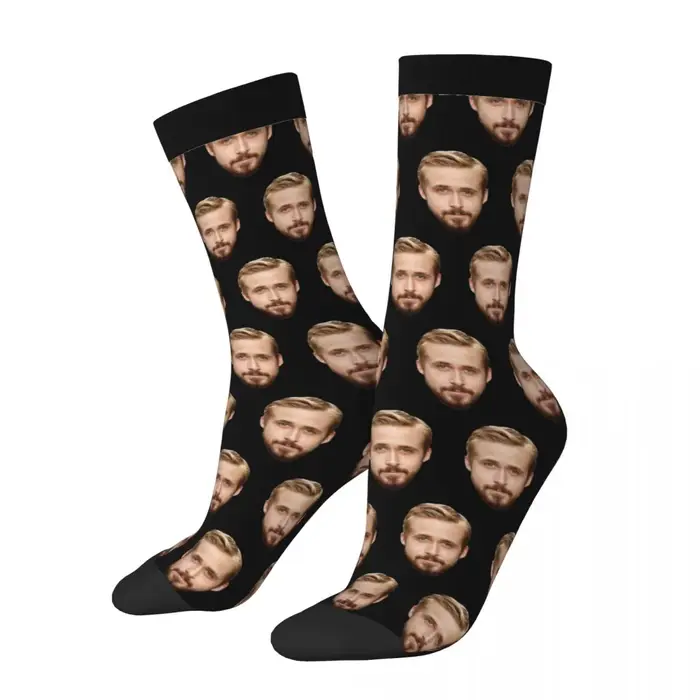 Chaussettes à lunettes sexy pour hommes et femmes, bas Harajuku, visage de Ryan Gosling, mode printe