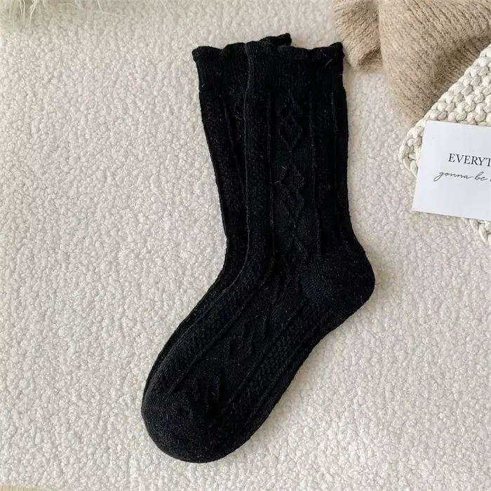 Chaussettes chaudes pour femmes, couleur unie, épaisses, décontractées, en laine, de haute qualité, 