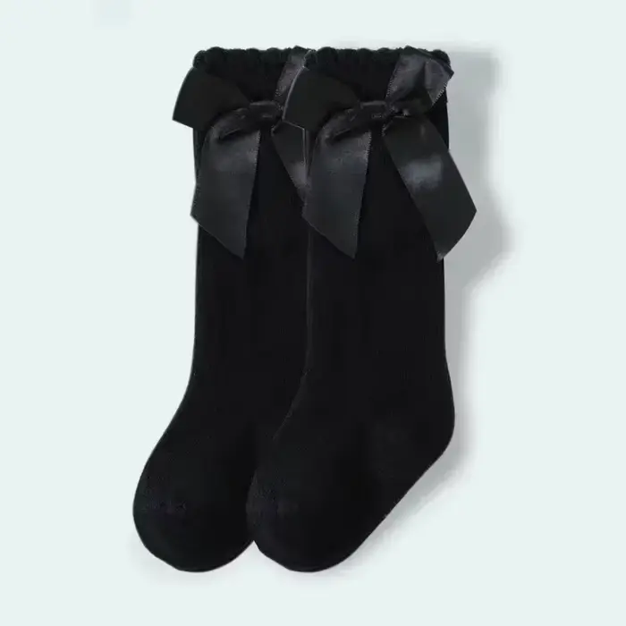 Chaussettes hautes pour bébé fille, chaussettes longues à nœud et volants pour nourrissons et tout-p