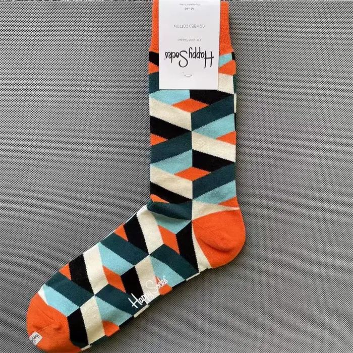 HAPPY SOCKS pour hommes à motifs de diamants Chaussettes mi-mollet évacuant l'humidité en pur coton 
