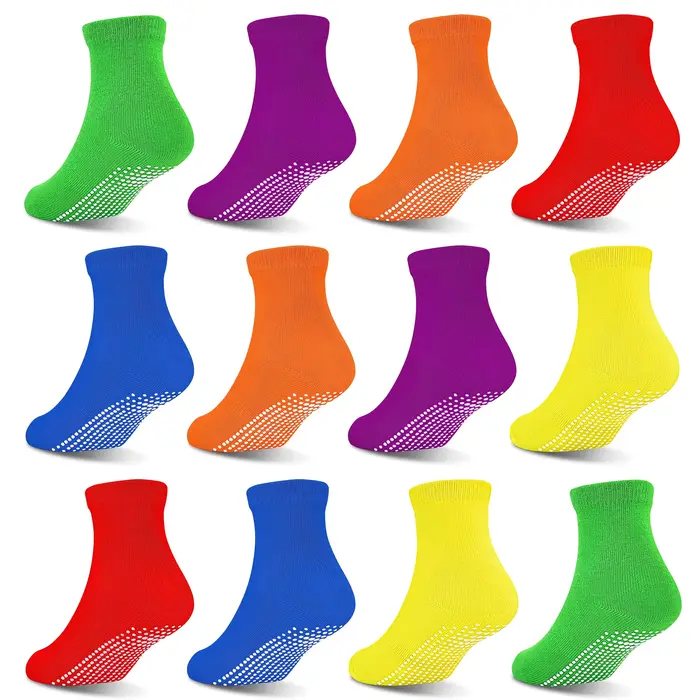 12 paires de chaussettes mi-mollet antidérapantes pour enfants de 0 à 10 ans, adaptées à l'école, à 