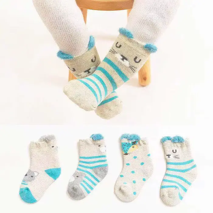 Chaussettes éponge épaisses et chaudes pour bébés, chaussettes à tube moyen, dessin animé mignon, no