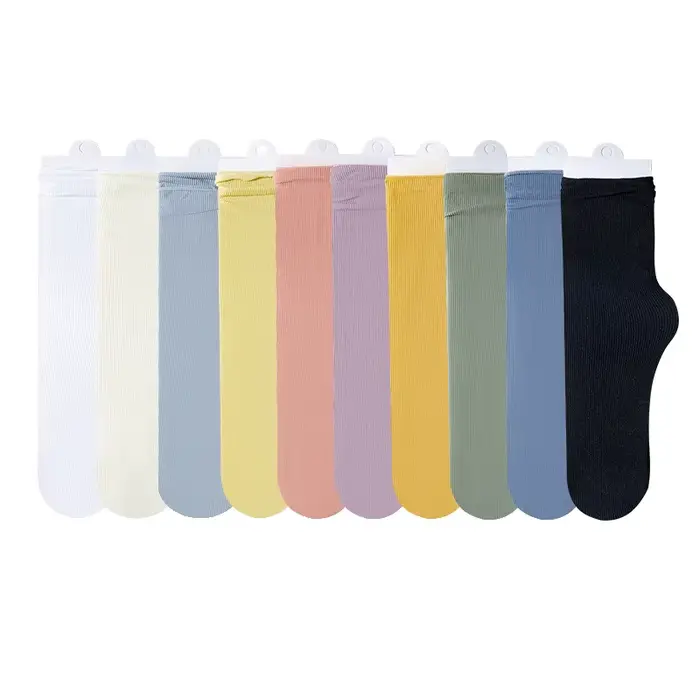 Ice InjSocks-Chaussettes d'été pour femmes, fines, respirantes, en nylon solide, décontractées, mode japonaise, tube long, 3 paires