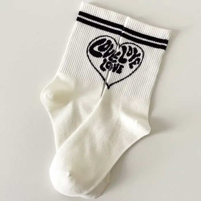 Femme drôle rayé lettre coton chaussette Harajuku doux fleur imprimé Hip Hop blanc chaussettes de sp