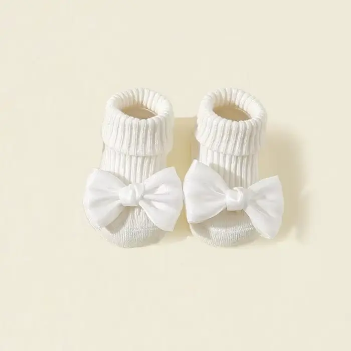 1 paire de chaussettes pour tout-petits avec nœuds, chaussettes mignonnes en coton doux pour bébés f