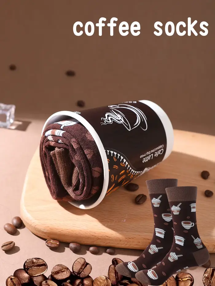 1 paire de chaussettes mi-mollet pour hommes, nouveauté et intéressante boîte-cadeau pour tasse à ca