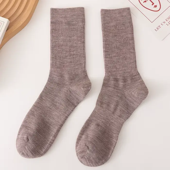 4 paires de chaussettes pour hommes de couleur unie 100% laine épaissie mi-mollet