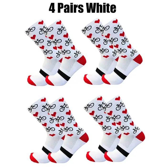 4 paires de chaussettes de cyclisme pour hommes et femmes, motif de vélo, maille respirante, chausse