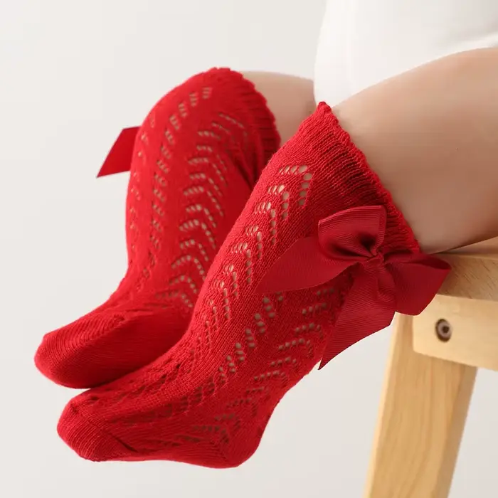 Chaussettes d'été pour bébés filles de 0 à 12 mois, chaussettes longues avec nœud pour tout-petits, 
