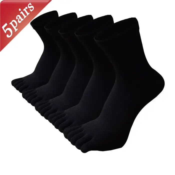 Ensemble de 5 paires de chaussettes à orteils pour hommes, couleur unie, Simple, polyvalent, Anti-od
