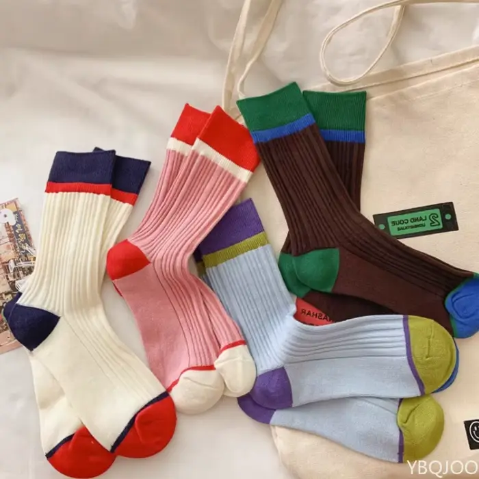 4 paires de chaussettes colorées et polyvalentes pour femmes, chaussettes vintage à rayures, chausse