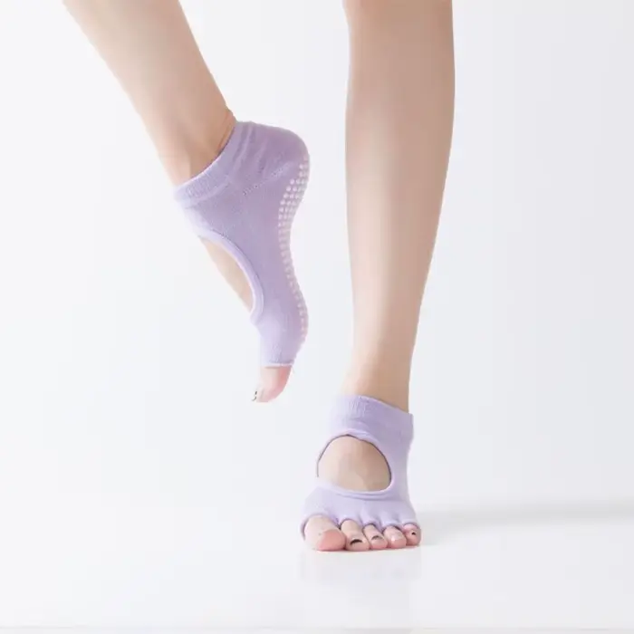 Chaussettes de Yoga à bout ouvert, Pilates, sans orteils, antidérapantes, demi-orteils, cou-de-pied,