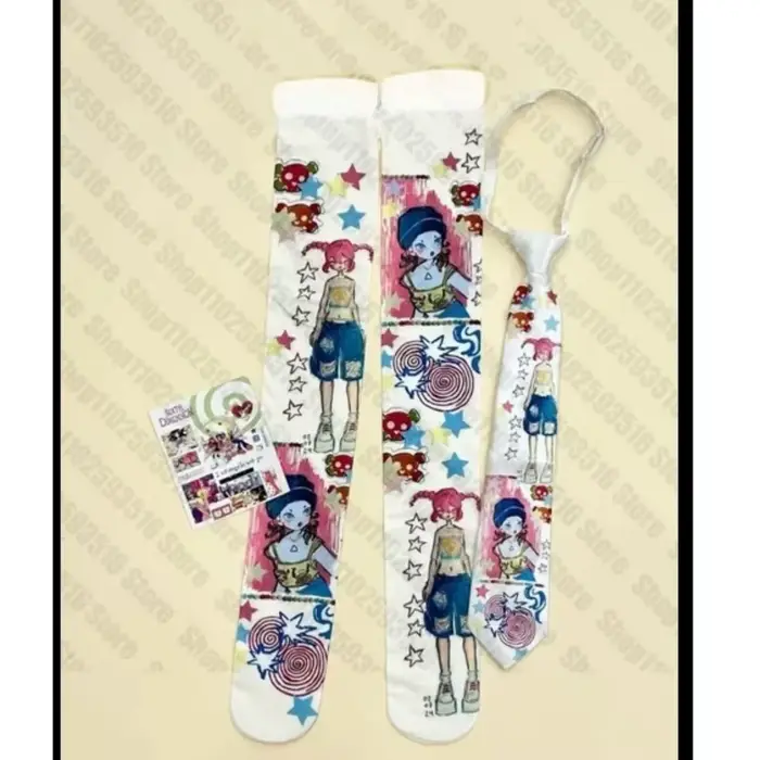 Y2k blanc Sexy sous-culture Graffiti Punk imprimé chaussettes longues Haraiuku sur le genou cuisse h