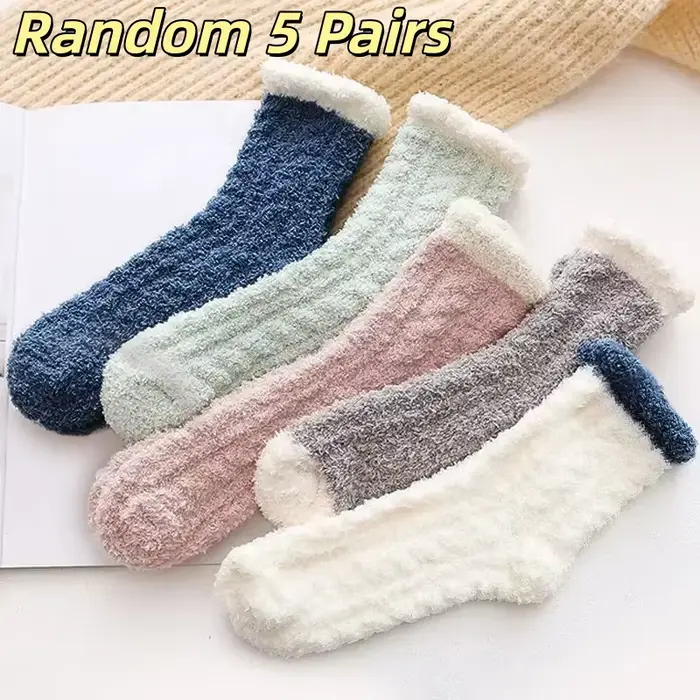 5 paires de chaussettes épaisses en molleton de corail pour femmes, manches moyennes, confortables e