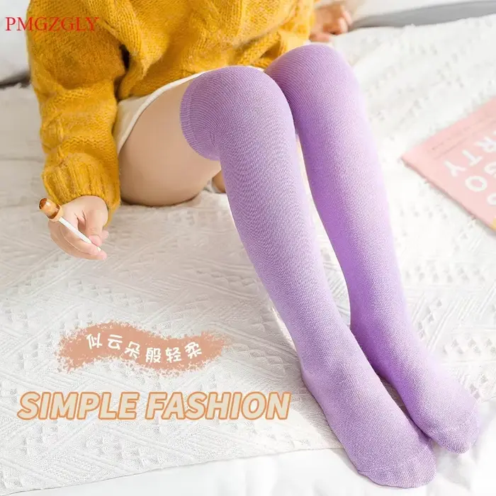 Chaussettes pour filles printemps automne couleur bonbon enfants sur le genou garçon enfants chausse