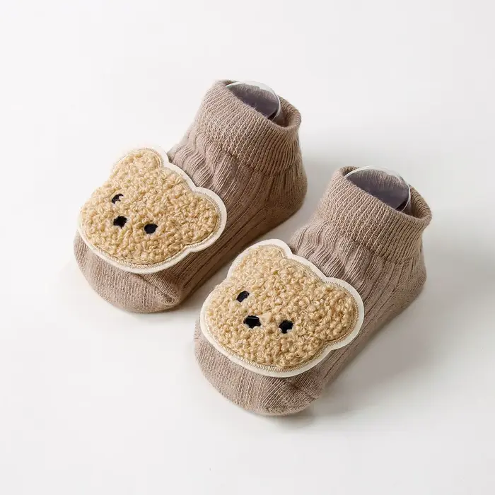 Chaussettes pour nouveau-né, antidérapantes, à pois, imprimé ours mignon, semelle antidérapante, en 