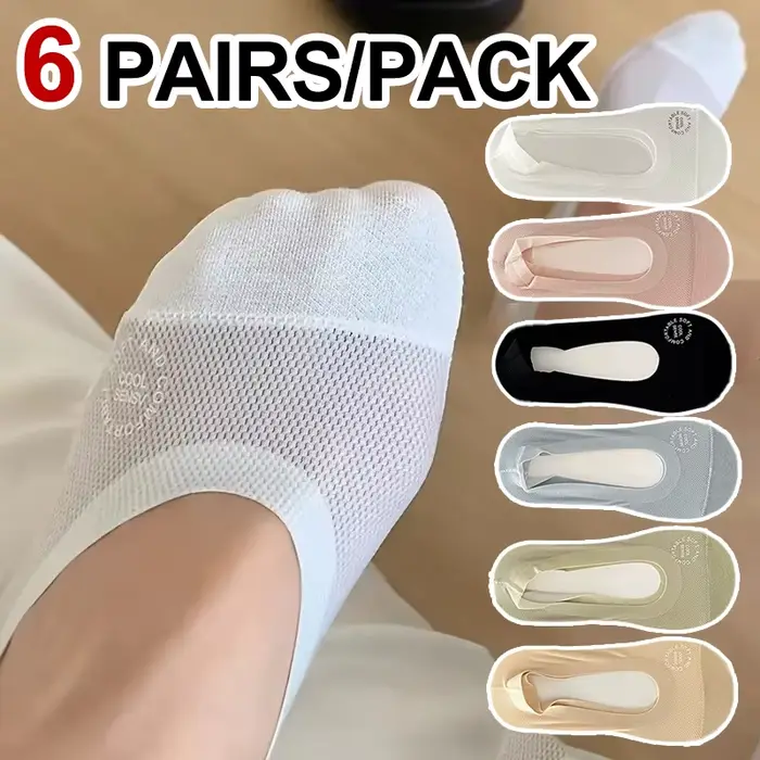6 paires de chaussettes de sport invisibles en coton de couleur unie pour femmes