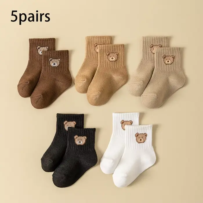 5/10 paires de chaussettes pour bébés, douces, confortables, respirantes, toutes saisons, motif ours