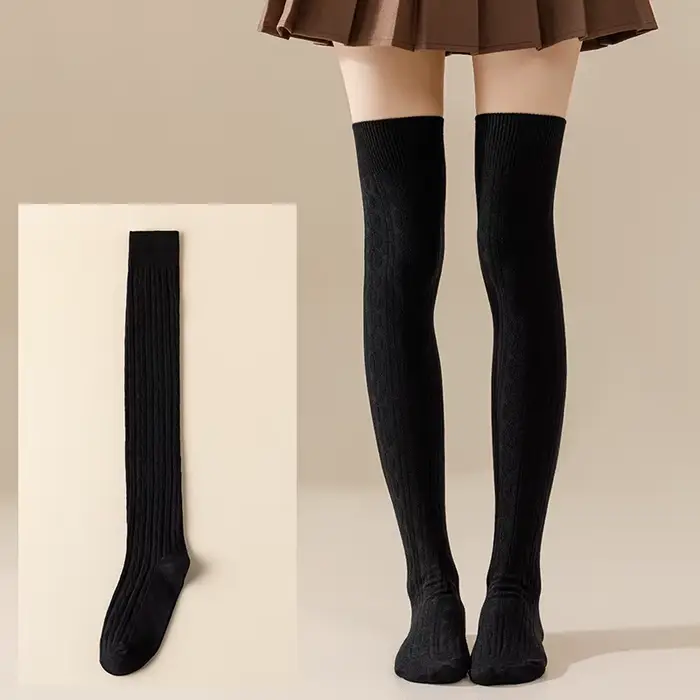 Chaussettes hautes pour femmes, chaussettes thermiques au-dessus du genou, chaussettes en tricot cha