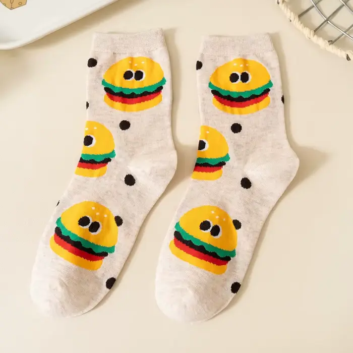Chaussette femme mignon drôle Meme peigné automne hiver coton filles dessin animé Snack frites Burge