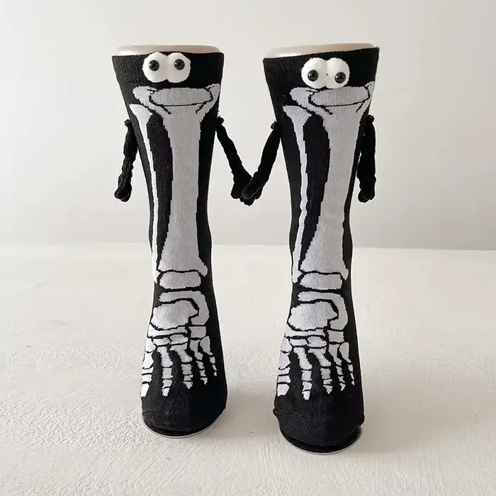 Chaussettes mi-mollet en coton, amusantes, confortables et respirantes, à motif 'Main dans la main',