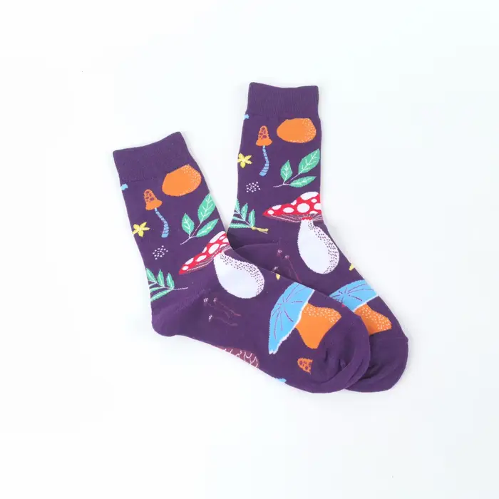 1 paire de chaussettes mi-mollet unisexes à motif de champignon coloré, à la mode et tendance, pour 