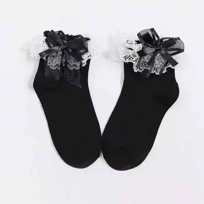 Lolita – chaussettes courtes en dentelle pour femmes, Harajuku, rétro, à volants, en coton, princess