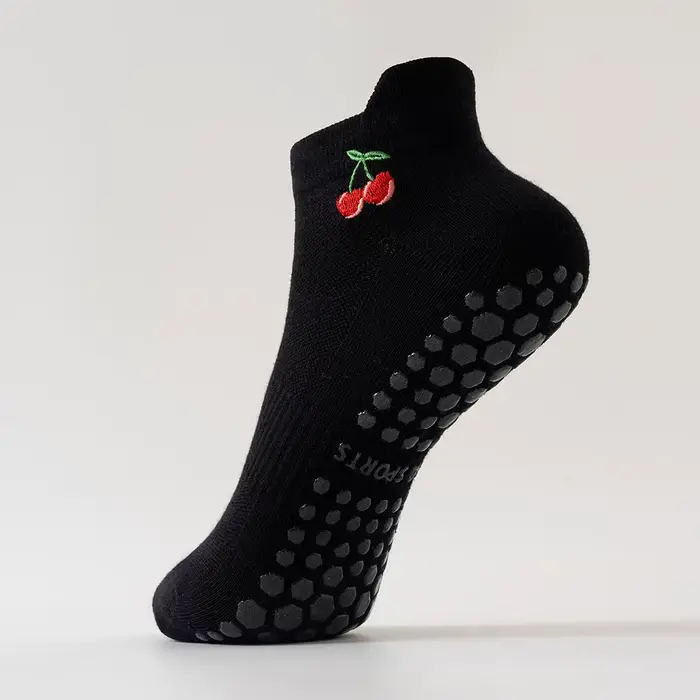 Chaussettes de yoga pour femmes, brodées, antidérapantes en silicone, chaussettes de pilates à maint