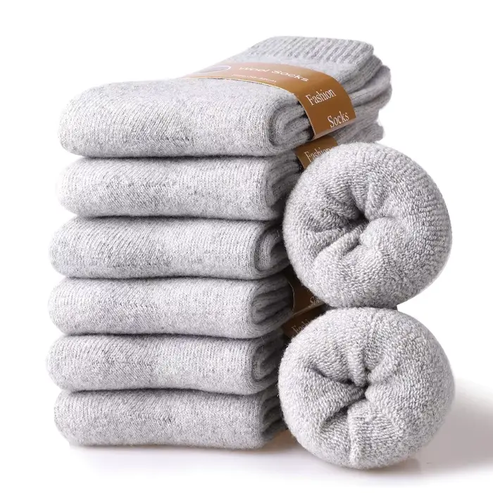 Chaussettes thermiques en laine épaisse pour femmes, couleur unie, douces, Tube moyen, chaussettes d