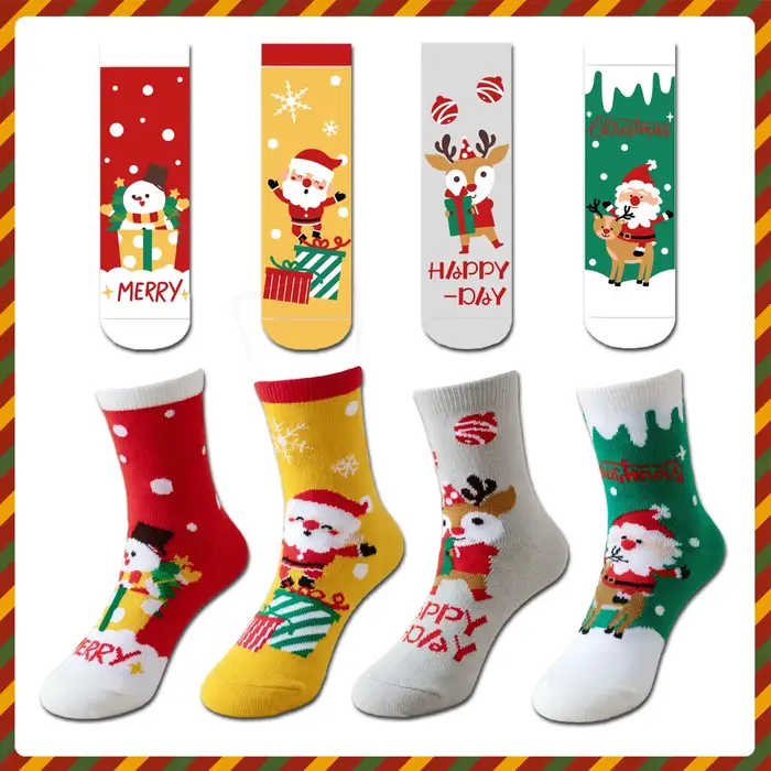 4 paires de chaussettes de Noël, chaussettes de Noël mignonnes de dessin animé pour garçons et fille