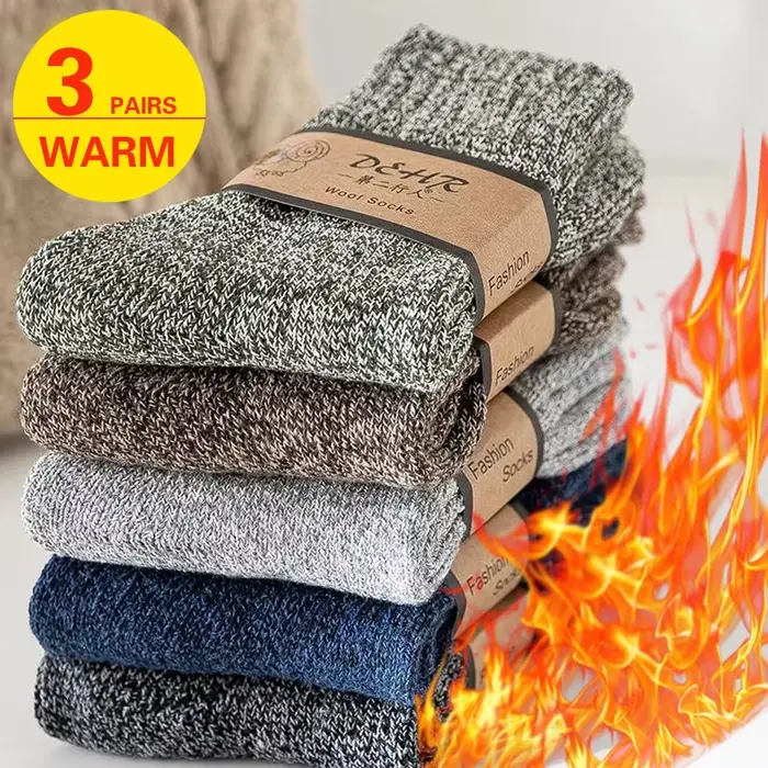 3 paires de chaussettes en laine épaisses et chaudes pour hommes