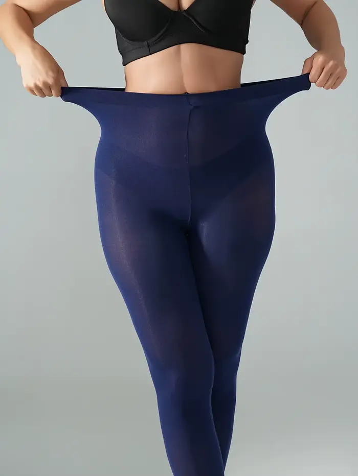 1 paire de collants semi-transparents bleu marine pour femmes, collants opaques doux à haute élastic