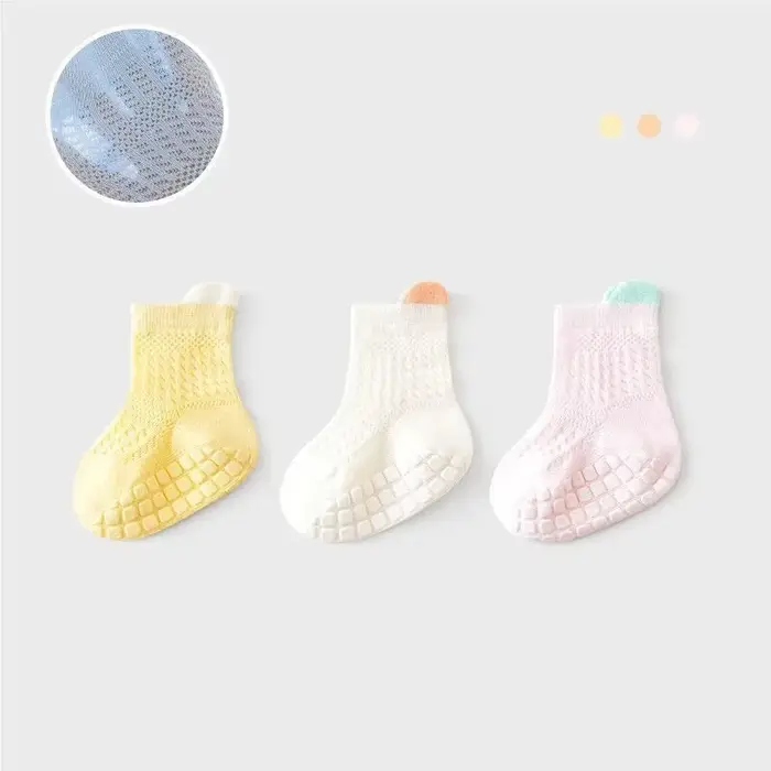 Lot de 3 paires de chaussettes en coton pour bébé fille, 6 couleurs, respirantes, fines, ajourées