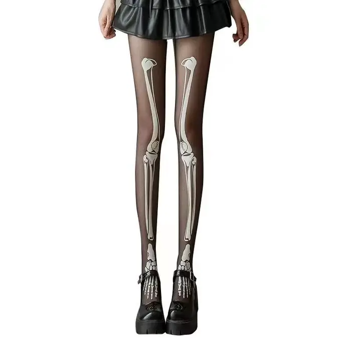 Collants d'horreur d'halloween, squelette d'os de pied, collants COS d'halloween, collants en soie a